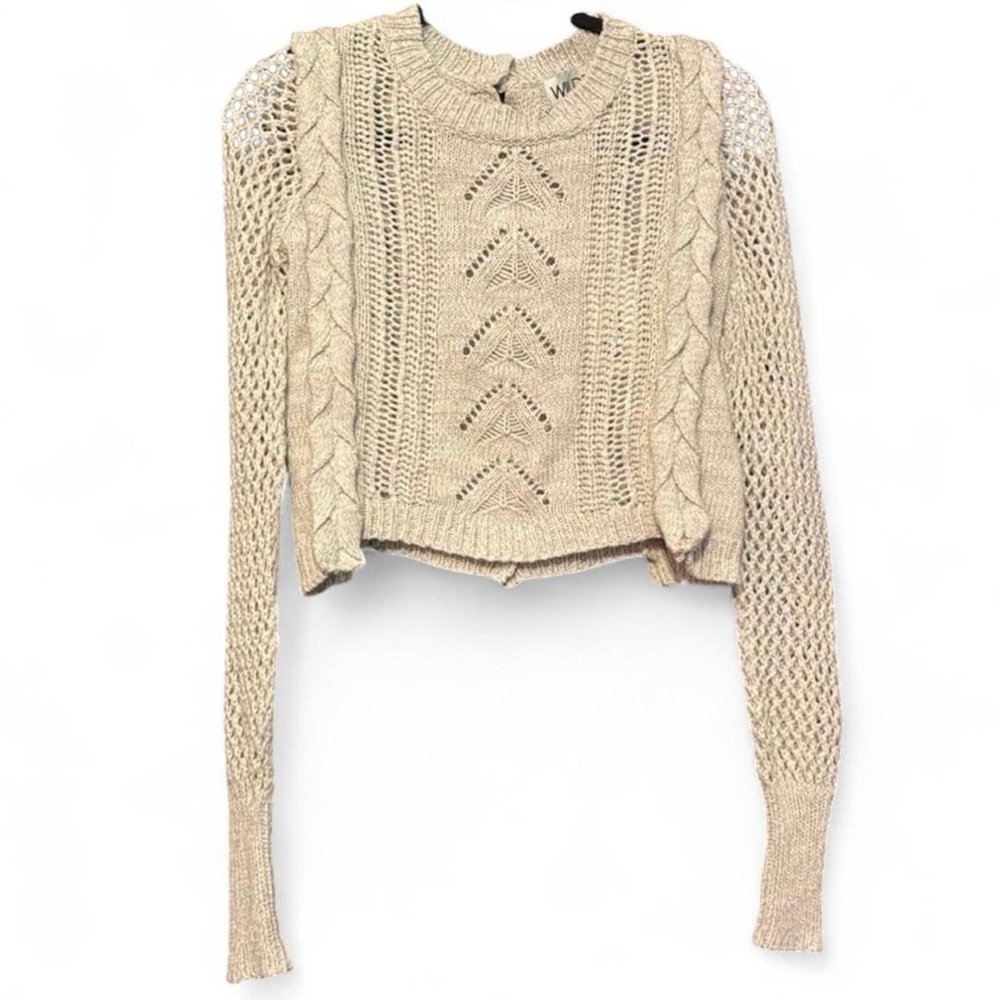 NWT Wildfox Women’s Off-White Boho Crochet Knit Cropped Jumper Sweater — XS - Picture 3 of 6